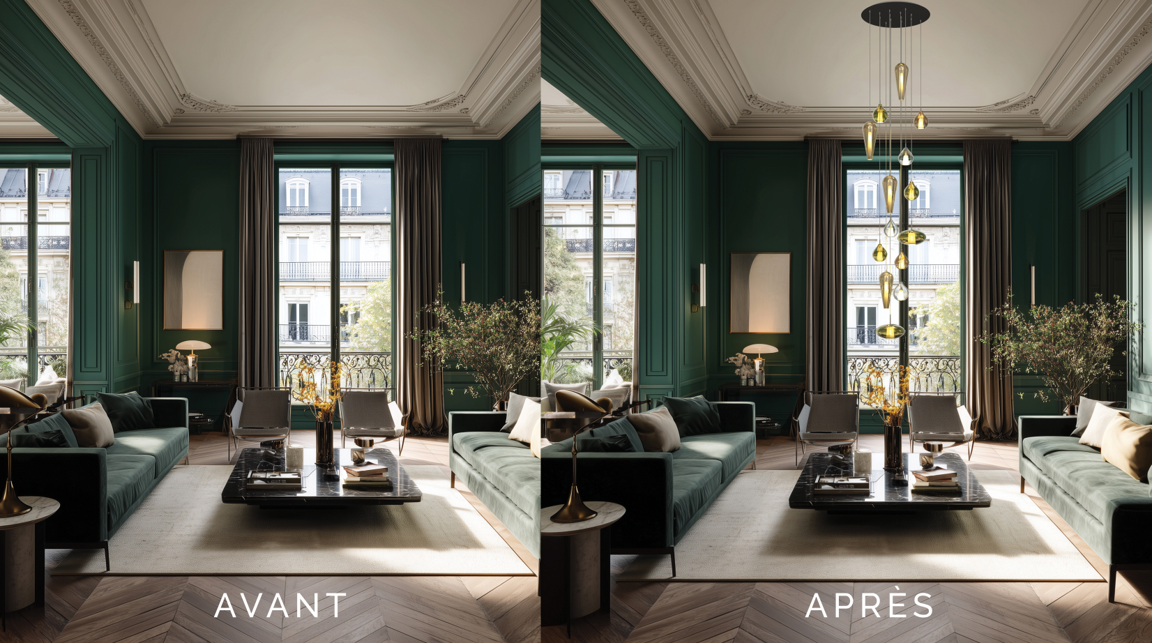 We support you in your customization choices, by creating the corresponding 3D model and rendering it on the photo of your interior.