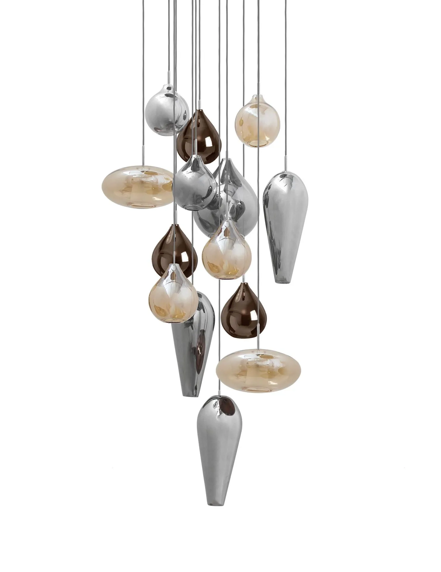 Suspension d'Escalier Kahina 14 - Ambre, Chrome, Brun Fumé, Transparent