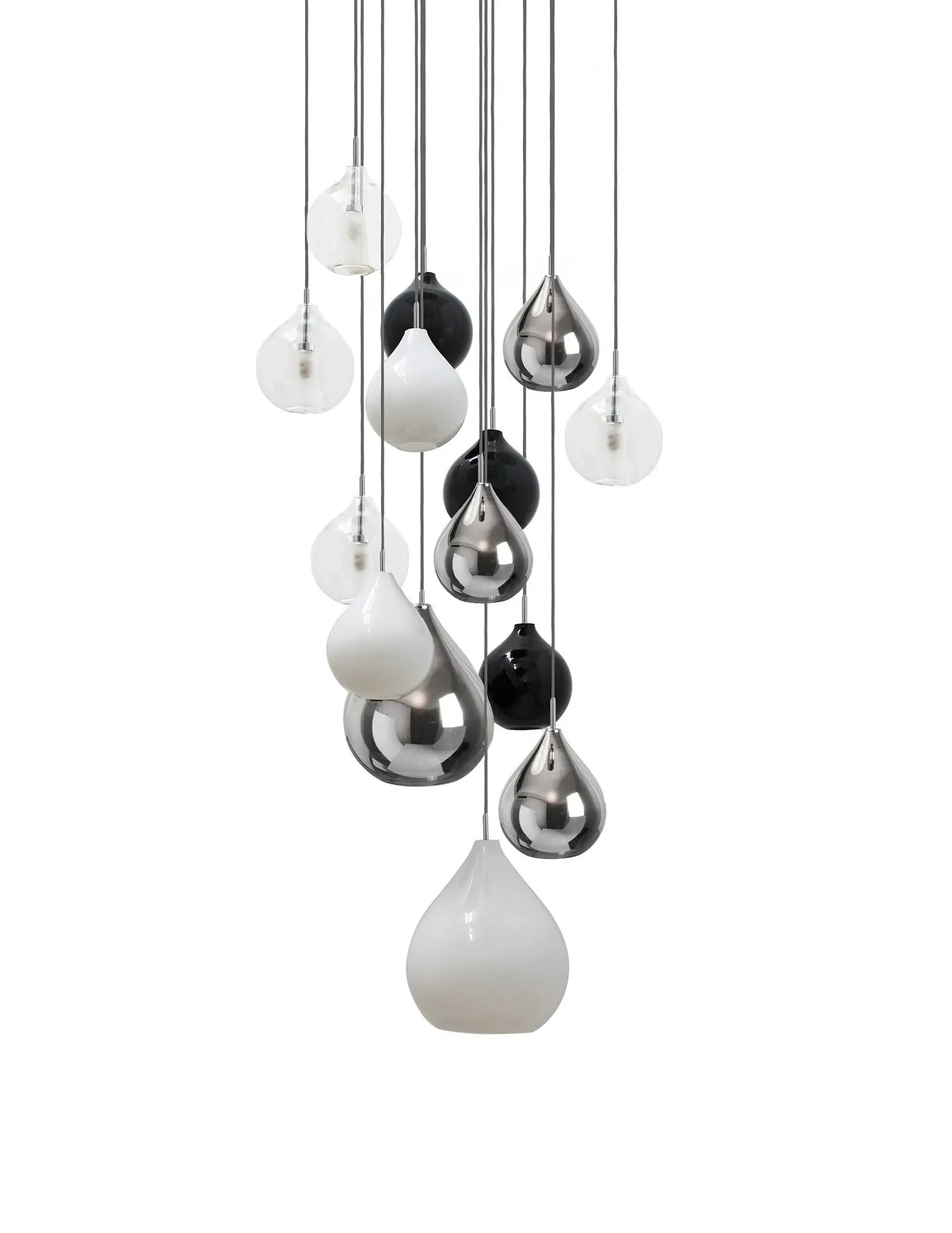 Suspension d'Escalier Circé 14 - Chrome, Blanc, Noir, Transparent